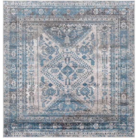 BoutiqueRugs Nisula Traditional Area Rug - Light Gray, Charcoal, Blue - 6'7" Square
