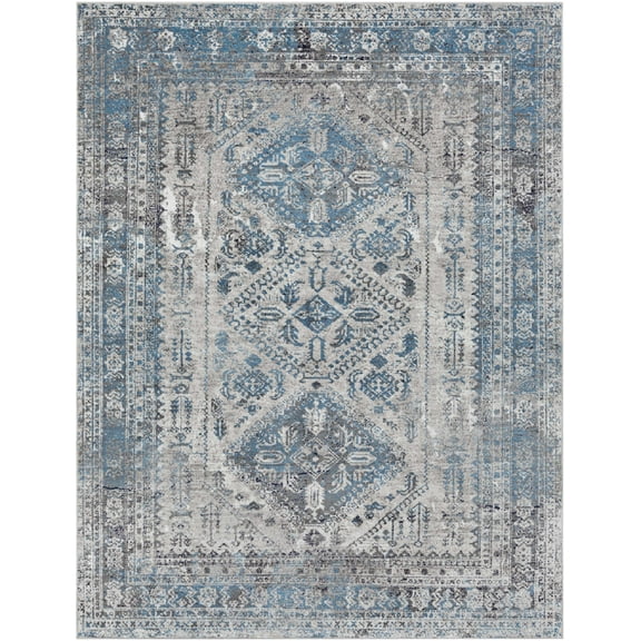 BoutiqueRugs Nisula Traditional Area Rug - Light Gray, Charcoal, Blue - 7'10" x 10'2"