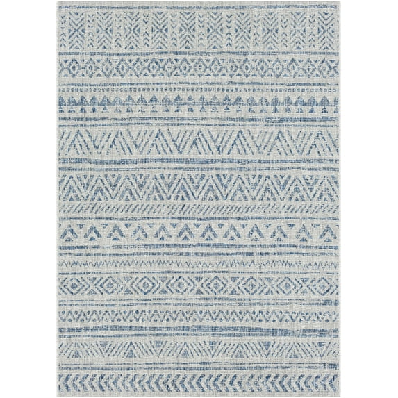 BoutiqueRugs Novato Moroccan Geometric Area Rug - Southwestern Trellis Carpet for Living Room, Patio, Terrace - Outdoor Safe - Light Blue, Blue, Teal - 4'3" x 5'11"