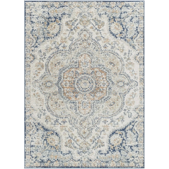 BoutiqueRugs Nyrie Oriental Medallion Area Rug - Farmhouse Traditional Floral Carpet for Living Room - Light Gray - 5'3" x 7'7" (5x7)