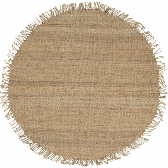 BoutiqueRugs Oaks Bohemian Natural Jute Area Rug - Farmhouse Hand Woven Tassel Carpet for Living Room, Bedroom - Beige, Brown, Tan - 6' Round Rattan Rug