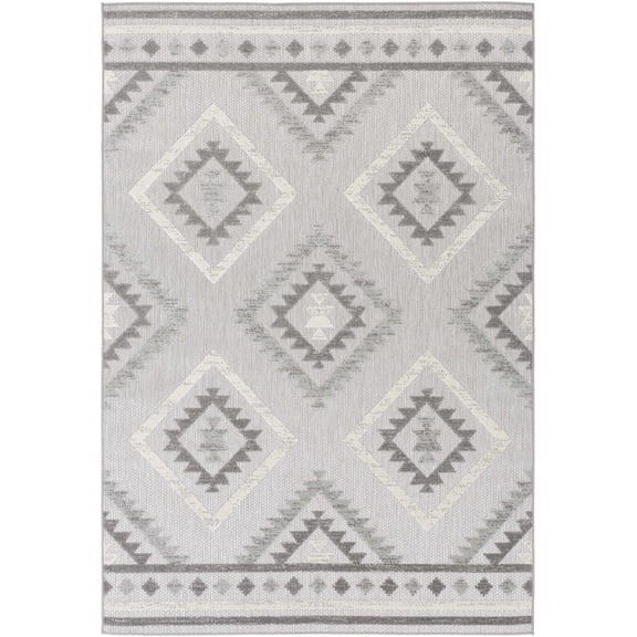 BoutiqueRugs Oreana Bohemian, Transitional Area Rug - Outdoor Safe - Charcoal, Medium Gray, Cream - 5'3" x 7'3"
