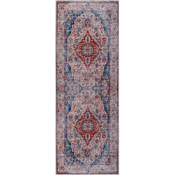 BoutiqueRugs Osmaneli Traditional Runner Rug - Machine Washable - Off White, Blue, Rust - 2'7" x 12' Runner
