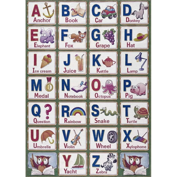 BoutiqueRugs Osric Colorful Alphabet Rug - Educational Rug for Kids, Toddler Room, Nursery, Playroom, Classroom- Machine Washable - Blue, Red, Cream - 5'3" x 7'3"