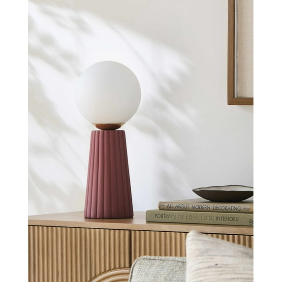 BoutiqueRugs Otterwisch Contemporary Ceramic Bedside Table Lamp for Bedroom Nightstand and Living Room - Shade Glass - White, Dark Red, Rust - 17" H