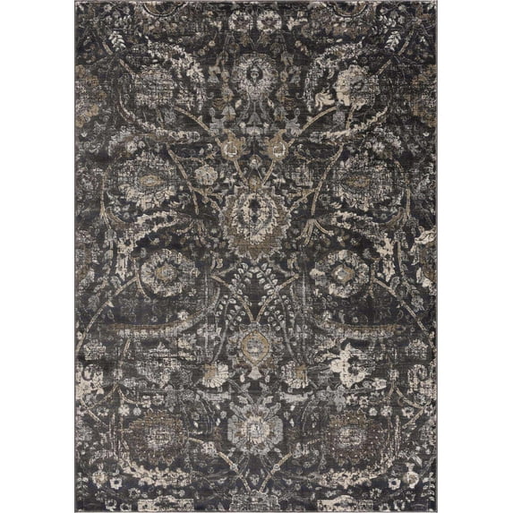 BoutiqueRugs Owatonna Traditional Floral Area Rug - Oriental Damask Patterned Carpet for Living Room, Bedroom - Black, Charcoal, Sage - Black, Charcoal, Sage - 1'11" x 2'11"