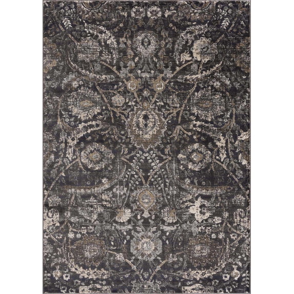BoutiqueRugs Owatonna Traditional Floral Large Area Rug - Oriental Damask Patterned Carpet for Living Room, Bedroom - Black, Charcoal, Sage - 7'10" x 10'2" (8x10)
