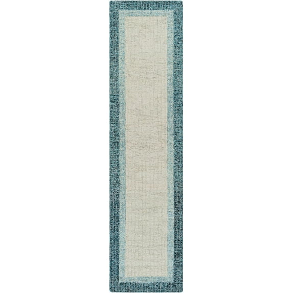 BoutiqueRugs Padada Bordered Navy Wool Runner Rug - Navy, Teal, Pale Blue - 2'6" x 8' Runner