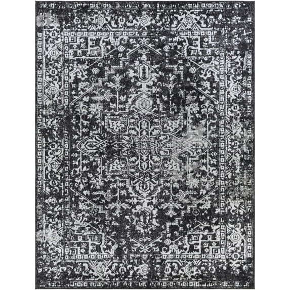 BoutiqueRugs Painswick Bohemian Vintage Medallion Area Rug - Farmhouse Oriental Floral Carpet for Living Room, Bedroom, Dining Room - Black and White - 5'3" x 7'3" (5x7 Area Rug)