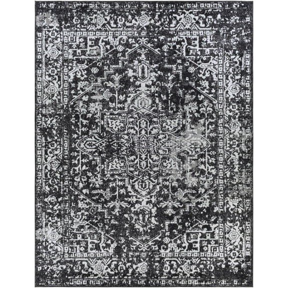 BoutiqueRugs Painswick Bohemian Vintage Medallion Area Rug - Farmhouse Oriental Floral Carpet for Living Room, Bedroom, Dining Room - Black and White - 5'3" x 7'3" (5x7 Area Rug)