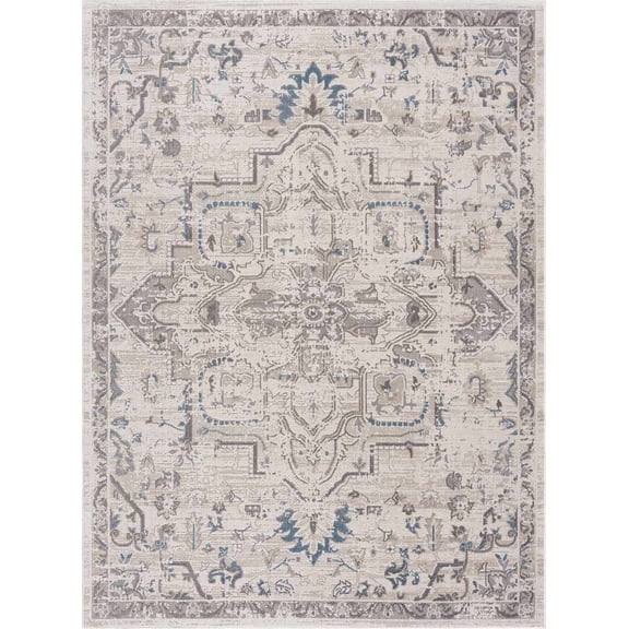 BoutiqueRugs Pakil Traditional Medallion Area Rug - Oriental Floral Performance Carpet for Living Room, Bedroom - Machine Washable - Blue, Beige, Cream - 7'10" x 10' (8x10)