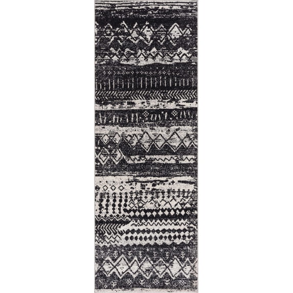 BoutiqueRugs Palali Bohemian, Transitional Runner Rug - Machine Washable - Black, Gray, Light Gray - 2'7" x 7'3" Runner