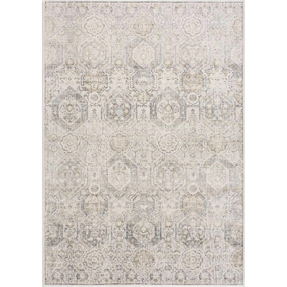 BoutiqueRugs Parkerfield Oriental Boho Vintage Area Rug - Farmhouse Traditional Patterned Carpet for Hallway, Kitchen, Bathroom - Light Beige, Light Gray, Cream, Sage - 2' x 2'11"