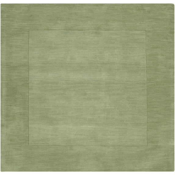 BoutiqueRugs Peyton Boho Hand Tufted Wool Natural Fiber Soft Area Rug - Farmhouse Minimalist Geometric Bordered Solid Color Carpet - Light Green, Olive, Sage - 9'9" Square