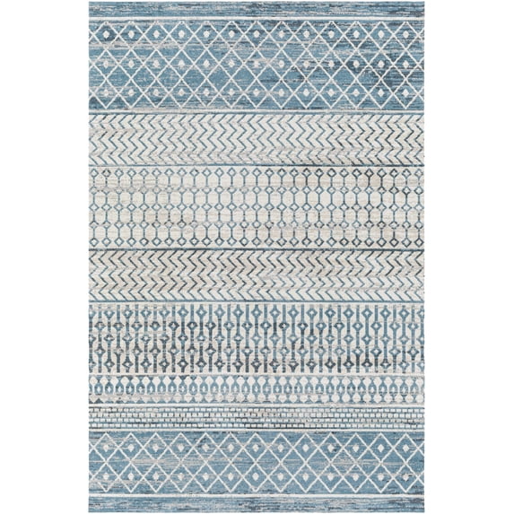 BoutiqueRugs Pinamopoan Bohemian, Transitional Area Rug - Machine Washable - Teal, Black, Blue - 7'10" x 10'
