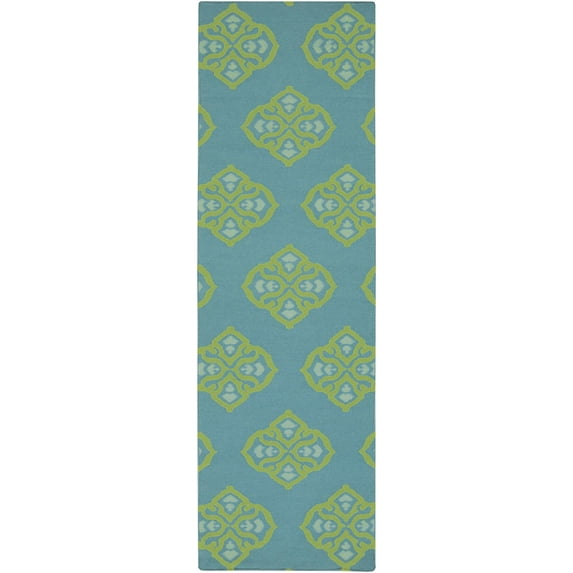BoutiqueRugs Poestenkill Contemporary Runner Rug - Teal, Green, Ice Blue - 2'6" x 8' Runner