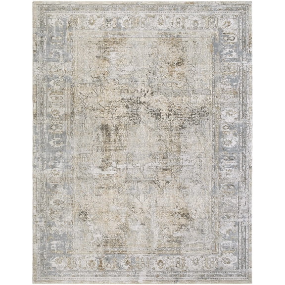 BoutiqueRugs Ivory Abstract Traditional 8x10 Large Area Rug Cream Charcoal Mustard Medium Brown Light Gray Pryce Great Room Open Concept Master Bedroom Large Dining Room 7'10" x 10'2" Stain Resistant
