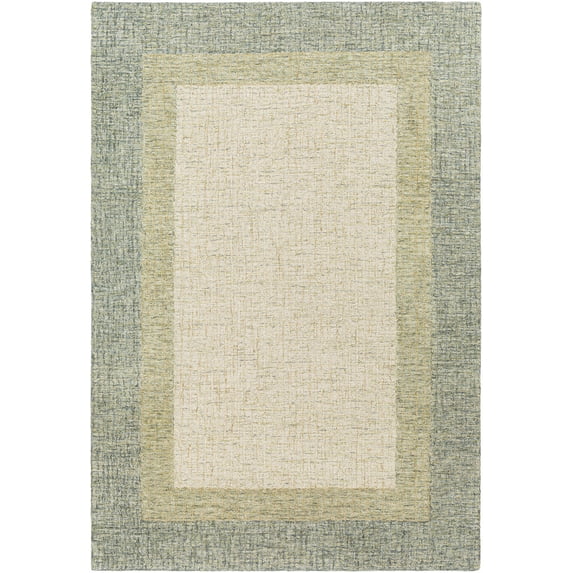BoutiqueRugs Pualas Bordered Olive Wool Area Rug - Cream, Medium Gray, Olive - 5' x 7'6"