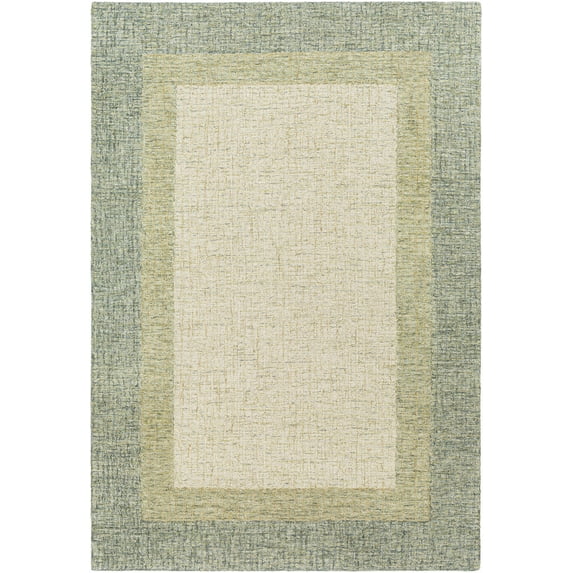 BoutiqueRugs Pualas Bordered Olive Wool Area Rug - Cream, Medium Gray, Olive - 8' x 10'