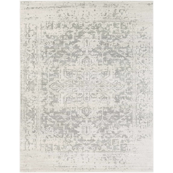 BoutiqueRugs Rachel Bohemian Vintage Medallion Oversized Area Rug - Farmhouse Oriental Floral Carpet for Living Room, Bedroom, Dining Room - Charcoal, Gray, White - 8'10" x 12'6"