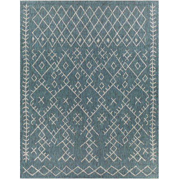 BoutiqueRugs Rapelje Bohemian, Transitional Area Rug - Outdoor Safe - Aqua, Black, Taupe - 6'7" x 9'
