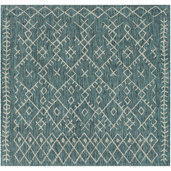 BoutiqueRugs Rapelje Bohemian, Transitional Area Rug - Outdoor Safe - Aqua, Black, Taupe - 7'10" Square