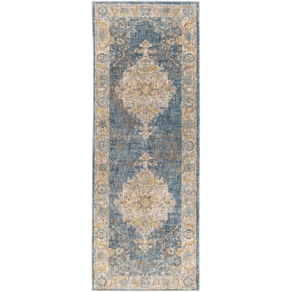 BoutiqueRugs Rhoose Traditional Runner Rug - Teal, Pale Blue, Mustard - 2'7" x 10' Runner