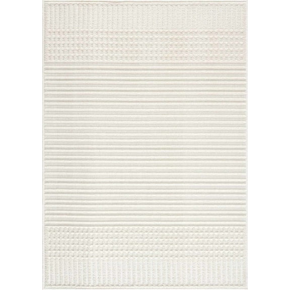 BoutiqueRugs Rhun High Low Washable Area Rug - Machine Washable - White, Off White - 5' x 7'2"
