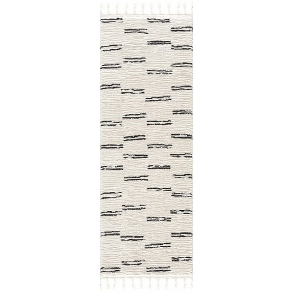 Boutique Rugs Riad Farmhouse Runner Rug - Bone, Black - 2'7" x 7'3" Runner