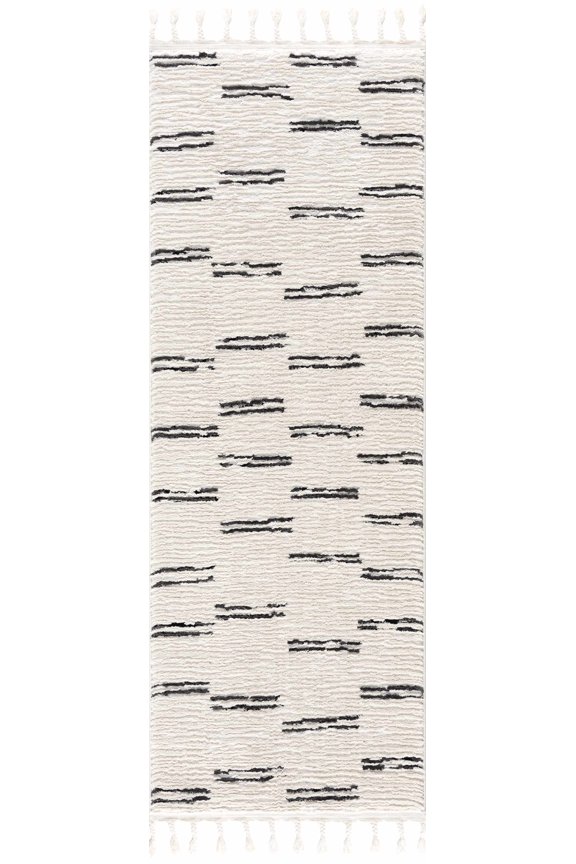 BoutiqueRugs Riad Farmhouse Runner Rug - Bone, Black - 2'7" x 7'3" Runner