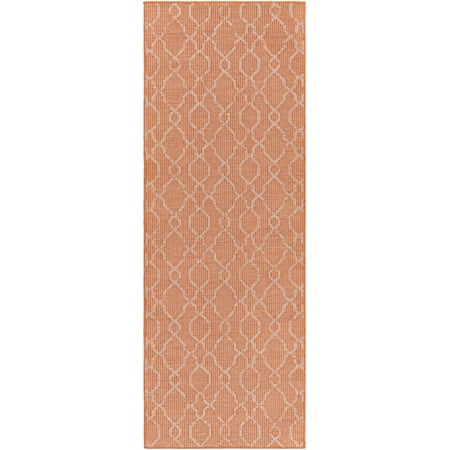 BoutiqueRugs Indoor/Outdoor Beige Trellis 7ft Runner Rug Traditional Flatweave Burnt Orange Rowde Hallway Kitchen Corridor Stairway Laundry Room 2'6" x 7'3" Stain Resistant Non-Shedding Pet Friendly
