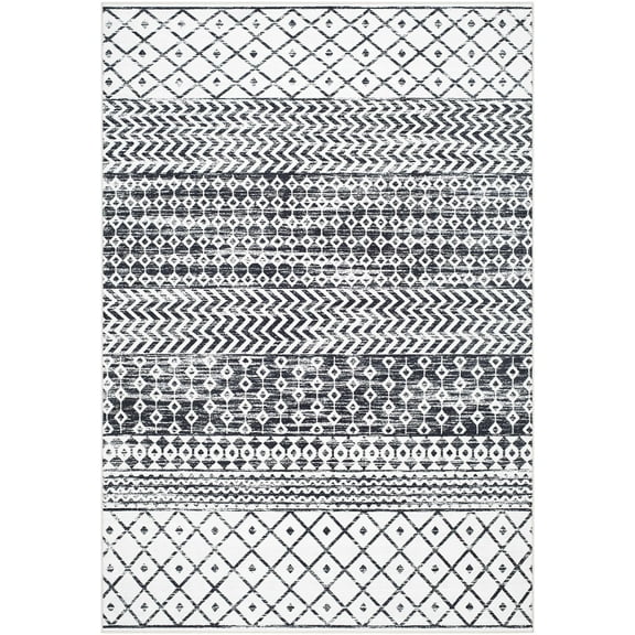 BoutiqueRugs Royko Bohemian, Transitional Area Rug - Machine Washable - White, Gray, Onyx - 18" x 18" Sample