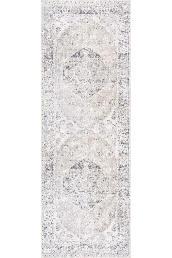 BoutiqueRugs Rudo Farmhouse Runner Rug - Machine Washable - Light Gray, Medium Gray, Medium Brown - 2'7" x 7'3" Runner