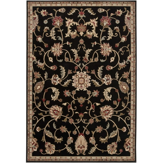 BoutiqueRugs Salona Traditional Floral Area Rug - Oriental Damask Patterned Carpet for Living Room, Bedroom - Black, Sage, Rust - 5'3" x 7'7" (5x7)