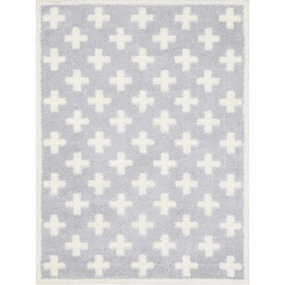BoutiqueRugs Satu Blue Swiss Cross Area Rug - Light Gray, Medium Gray, Gray - 2' x 3'