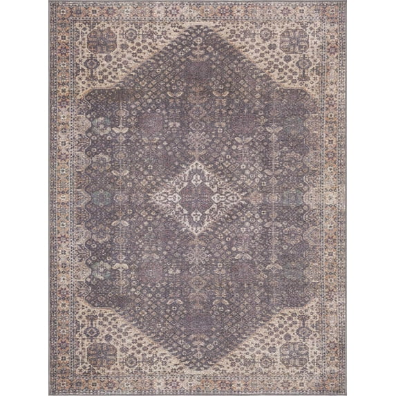 BoutiqueRugs Seok Bohemian Vintage Medallion Area Rug - Damask Floral Fade Look Carpet for Living Room, Bedroom - Machine Washable - Brown, Cream, Sage - 6'7" x 9' (6x9)