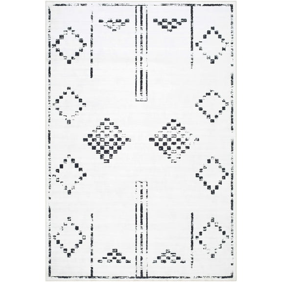BoutiqueRugs Shiva Bohemian, Transitional Area Rug - Machine Washable - White - 18" x 18" Sample