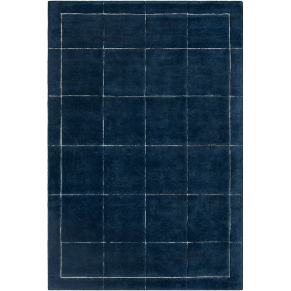 BoutiqueRugs Siarl Hand Tufted Wool Checkered Large Area Rug - Modern Natural Fabric Geometric Carpet for Living Room, Dining Room, Bedroom - Blue, Navy - 8' x 10' (8x10)