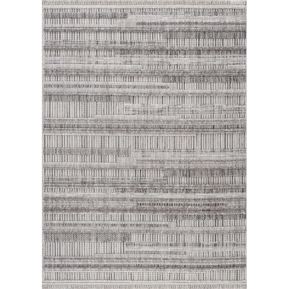 BoutiqueRugs Silanga Farmhouse High Low Textured Shag Oversized Area Rug - Boho Striped Geometric Carpet for Living Room, Bedroom, Dining Room - Charcoal, Cream, Peach - 9'2" x 12'