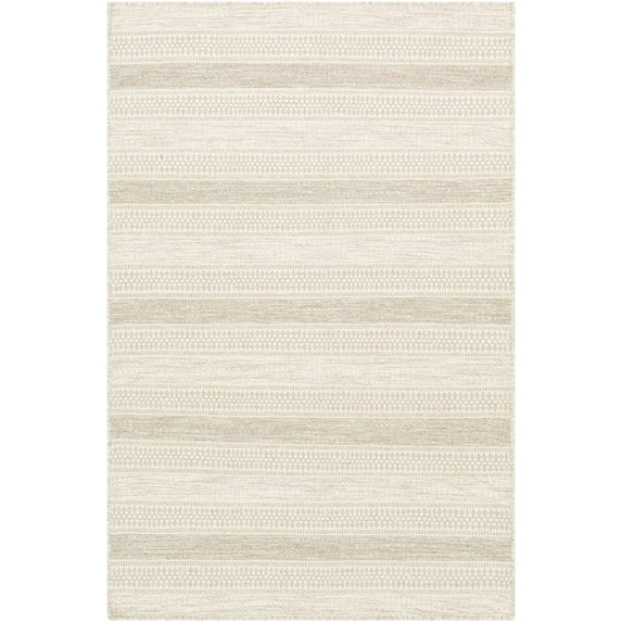 BoutiqueRugs Silverthorne Boho Hand Woven Wool Natural Fiber Area Rug - Farmhouse Neutral Color Carpet for Living Room, Bedroom - Cream, Medium Gray - 6' x 9' (6x9)