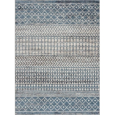 BoutiqueRugs Southglenn Bohemian, Transitional Area Rug - Machine Washable - Teal, Black, Blue - 6'7" x 9'