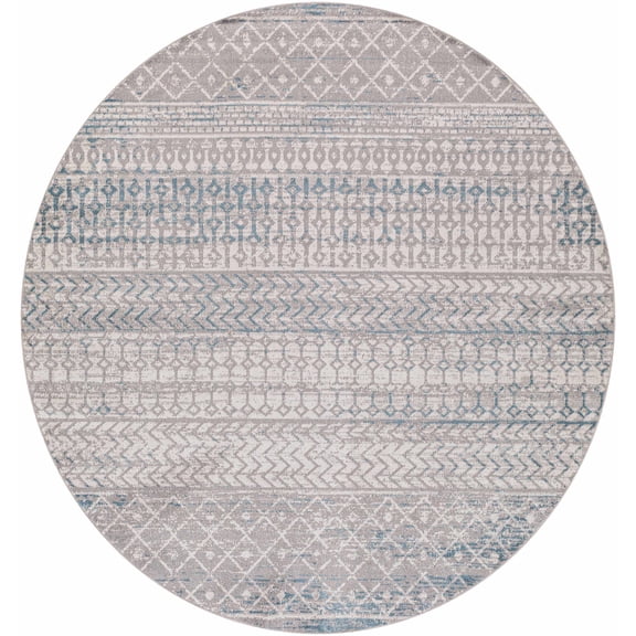 BoutiqueRugs Springbok Bohemian, Transitional Area Rug - Machine Washable - Gray, Blue, Light Gray - 6'7" Round