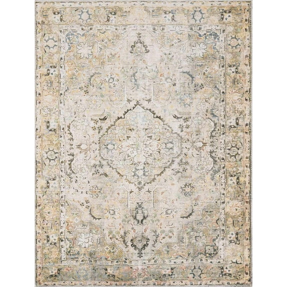 BoutiqueRugs Standon Vintage Medallion Area Rug - Machine Washable - Grass Green, Terracotta, Charcoal - 7'6" x 9'6"