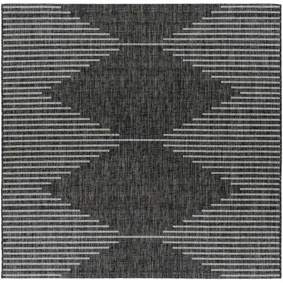 BoutiqueRugs Stephan Contemporary Area Rug - Outdoor Safe - Black, Charcoal, Cream - 6'7" Square