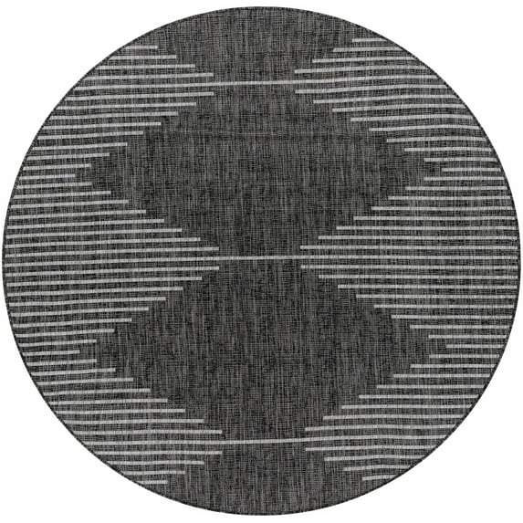 BoutiqueRugs Stephan Contemporary Area Rug - Outdoor Safe - Black, Charcoal, Cream - 7'10" Round