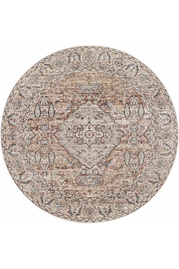 BoutiqueRugs Suay Traditional Area Rug - Dusty Pink, Medium Brown, Cream - 5'3" Round