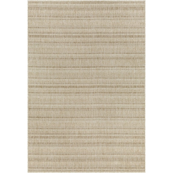 BoutiqueRugs Sultanhisar Contemporary Geometric Area Rug - Modern Minimalist Striped Carpet for Living Room, Patio, Terrace - Outdoor Safe - Beige, Cream, Tan - 4'3" x 5'11"