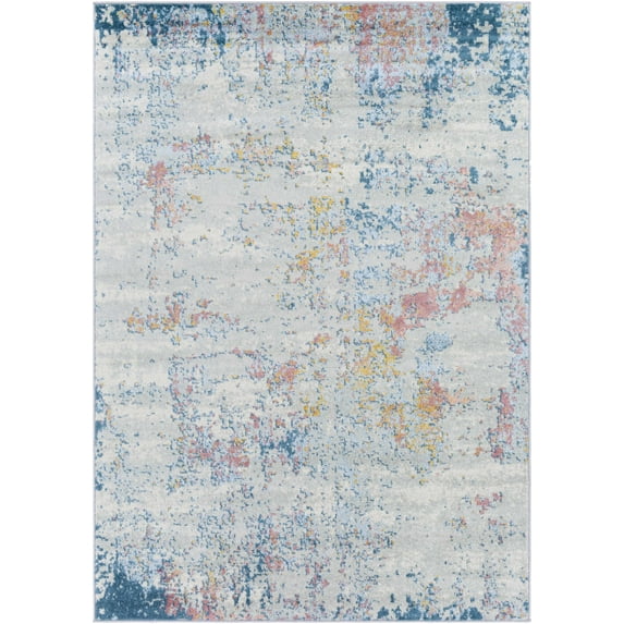 BoutiqueRugs Tambalisa Contemporary Area Rug - Teal, Dusty Coral, Pale Blue - 5'3" x 7'3"
