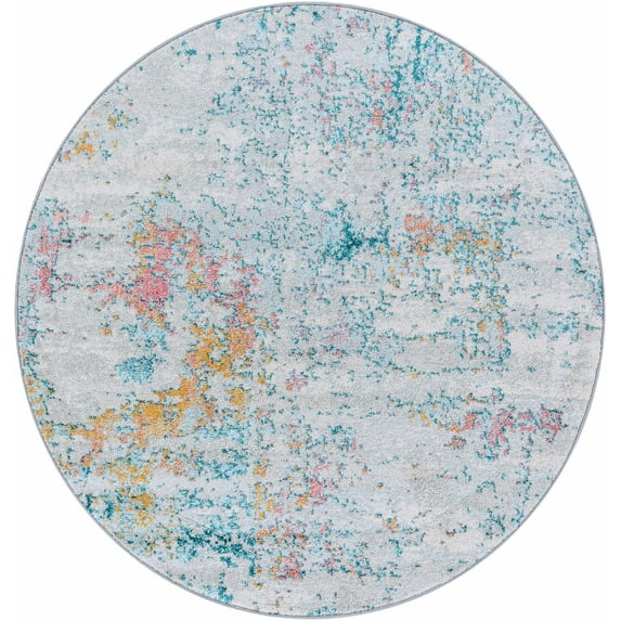 BoutiqueRugs Tambalisa Contemporary Area Rug - Teal, Dusty Coral, Pale Blue - 7'10" Round
