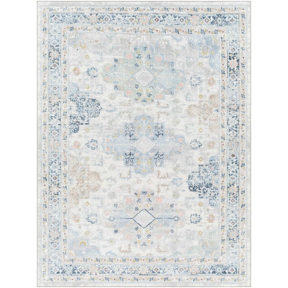 BoutiqueRugs Tana Traditional Area Rug - Machine Washable - Ivory, Medium Gray, Teal - 9'2" x 12'
